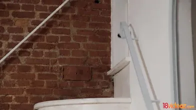Nerdy gal fucked on the stairs