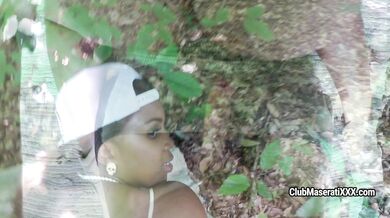 Busty Ebony Gets Tits Covered In Cum in The Woods