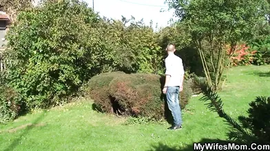 Her hubby fucks busty blonde mother in law outside