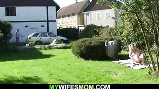 Cheating outdoor sex with girlfriends old blonde mother