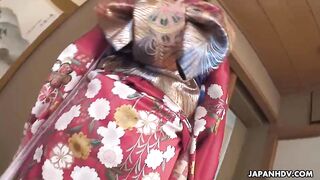 Yuria Tominaga in kimono gets things on her pussy
