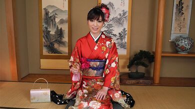 Yuria Tominaga in kimono gets things on her pussy