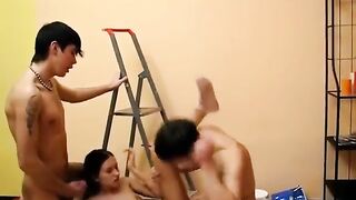 Group sex with brunette girl