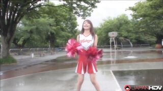 Tomomi Matsuda is learning a new dance in her cheerleader outfit