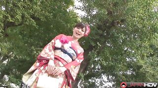 Kimono Lady Yuria Tominaga is walking thinking about dirty things...