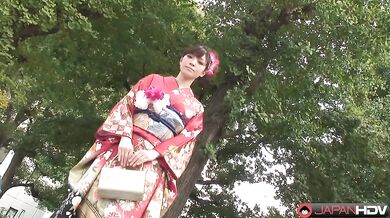 Kimono Lady Yuria Tominaga is walking thinking about dirty things...