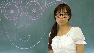 Satsuki Kirioka rubs her clit in front of three students. After