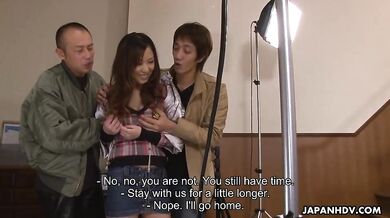 After she gets naked with multiple men at once the dreamy looking Asian