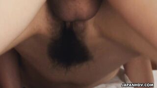 Young dark haired wife Emiko Koike with slim body gets her hairy cunt