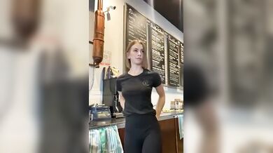 Barista tits flashing