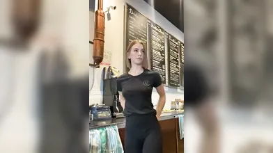 Barista tits flashing