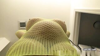 Drying my hair in a sexy fishnet