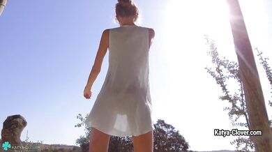 Sexy girl half naked outside excercise