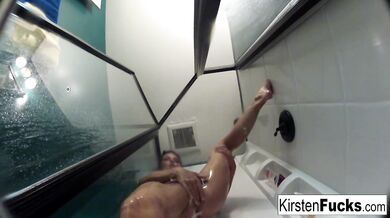 Kirsten showers with an underwater camera