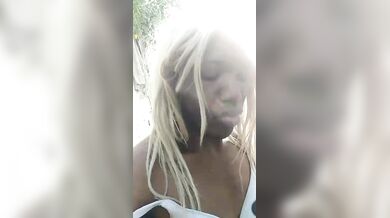 Sucking on blacks 10inches chocolate Dick in the forest