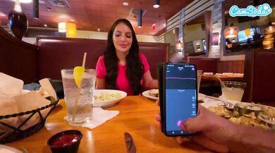 Cumming in Public with interactive toy at LUNCH! Public female orgasm interactive toy