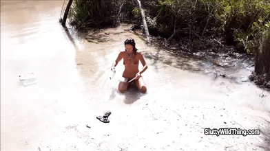Nude outdoor washing