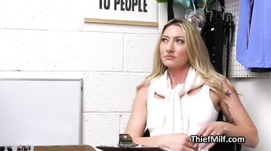 Blonde cougar enjoys officers fat dick on the office desk