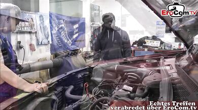 Threesome In Workshop With 2 Car Mechanics