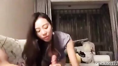 Chinese Secretary after work, cleaning and sucking boss’ cock