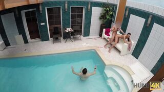 Brunette picked up and nicely fucked in private poolside