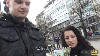 Cameraman fucks comely brunette next to her grumpy cuckold