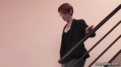 Redhead French mature Katy Morlait fucked at work