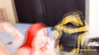 Color Haired Busty Babe Sucks and Swallows Big Cock