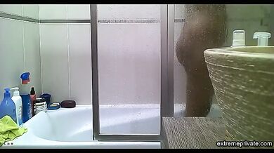 Curvy indian stepmom spied in the shower