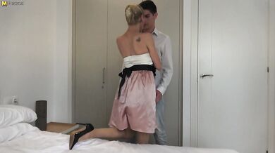 Naughty mature lady getting caught by her toy boy