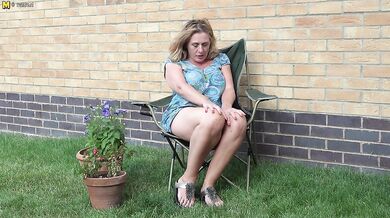 Naughty big breasted Camilla playing in the garden