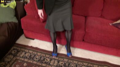 Red Hairy American housewife playing with her muff