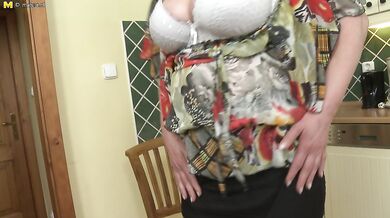 naughty chubby mature lady getting wet in her kitchen