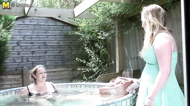 Chubby British old and young lesbians playing in the sun