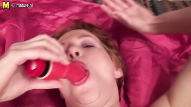 Naughty American housewife getting dirty on her bed