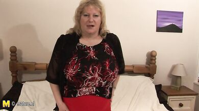 Big breasted mature Fiona gets wet and dirty