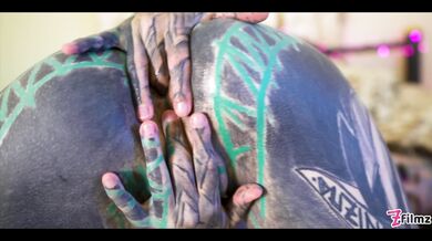 TATTOO girl masturbating, fingering her pussy and ass