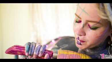 TATTOO girl masturbating, fingering her pussy and ass