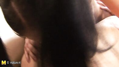 This hot lesbian teen takes on two mature sluts
