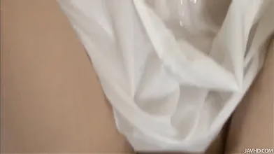 Aoi in the kitchen sink her big tits oiled up and squeezed before fucking a dick with her tits