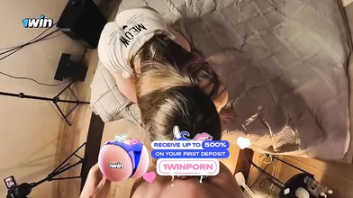 Blowjob from a neighbor's wife, doggy-style with her spouse watching, Point of v