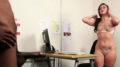 Bossy busty voyeur teases staff member