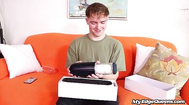 Petite horny bae jerking her BF with toy