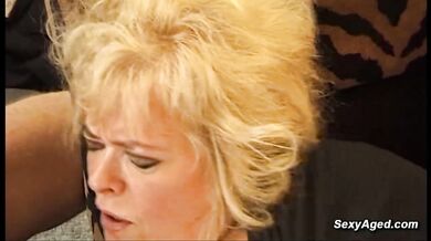 Busty hairy German granny Lola R gangbanged by two men