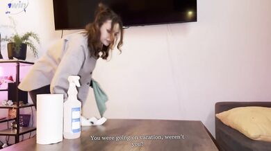 Brunette mansion maid sucks for vacation trip while wife's away - XXX!