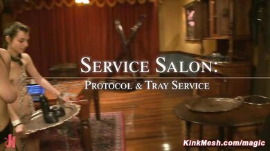 Service slaves Bella Rossi and Kristine Kahill tormented at lounge party