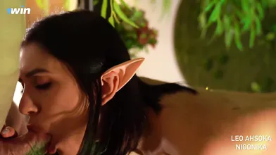 Elf fellating dick, human gets her crevices screwed - XXX!