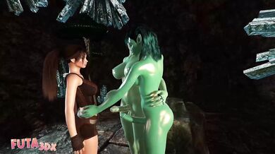 Futa3dX - LARA CROFT Stumbles Into Big Dicked Futa Cave Troll's Threesome