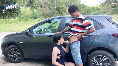 Riding Uber on deserted site with horny latina, getting suck off doggystyle with