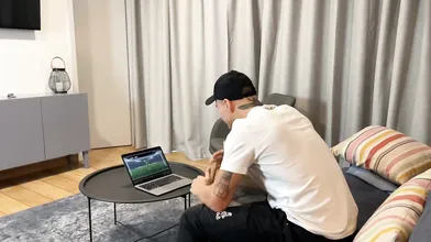 Football victory and blowjobs with cumshots! Real couple's hot doggystyle sex!